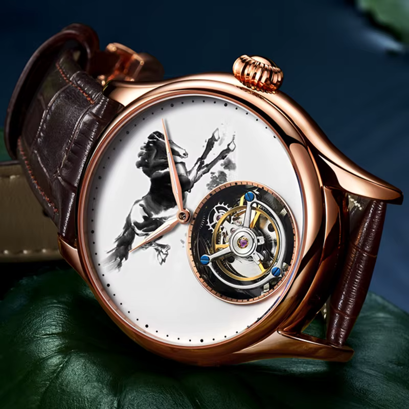 AESOP Tourbillon montre squelette pour hommes Double face pierres précieuses verre boîtier en acier fin étanche montres