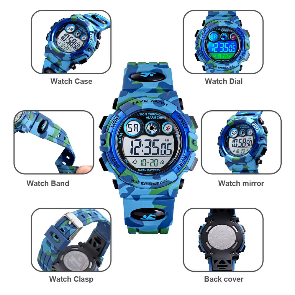 SKMEI enfants LED montre numérique électronique chronomètre horloge 2 temps