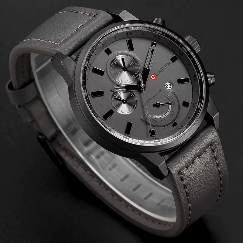 CURREN – montre-bracelet à Quartz en cuir véritable pour homme