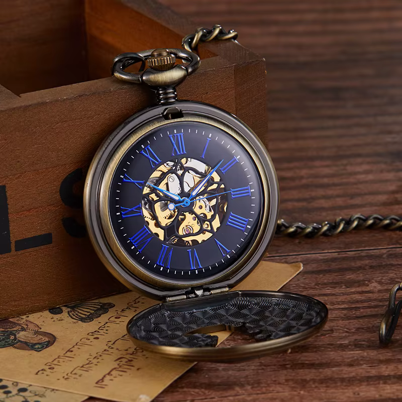 Steampunk – montre de poche mécanique squelette pour hommes et femmes