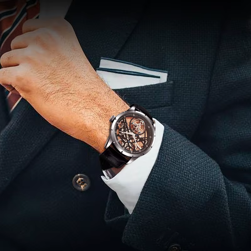 JINLERY mode véritable Tourbillon montre homme luxe squelette montres pour hommes montre-bracelet mâle horloge nouveaux cadeaux Relogio Masculino2025