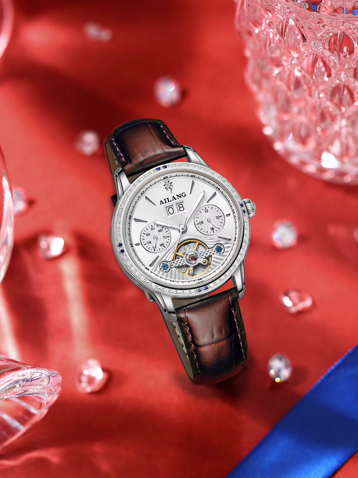 AILANG Montre mécanique automatique à tourbillon pour femme