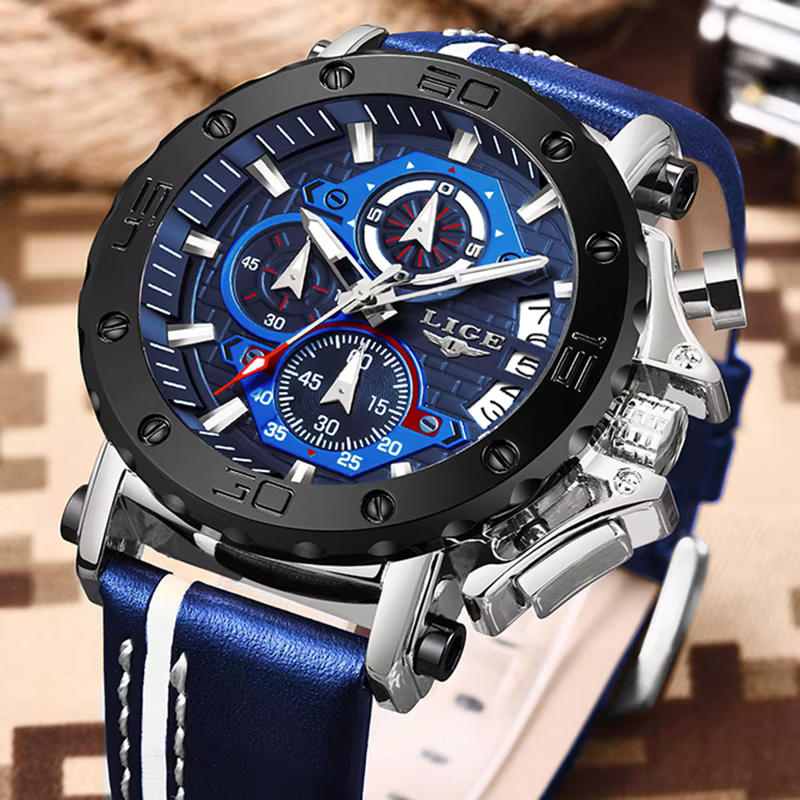 2025 LIGE nouvelles montres pour hommes Top marque de luxe grand cadran montre à Quartz militaire en cuir étanche Sport montre-bracelet Relogio Masculino