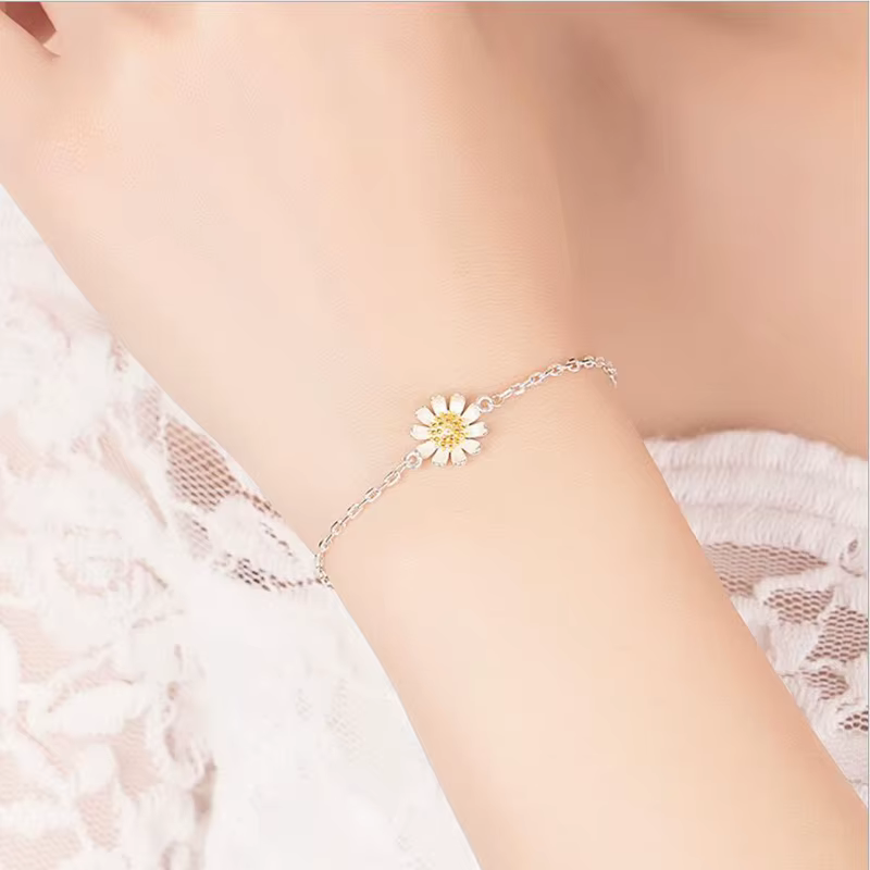 2019 réel pur 925 en argent Sterling marguerite fleur bracelets pour femme pulsera de plata livraison directe