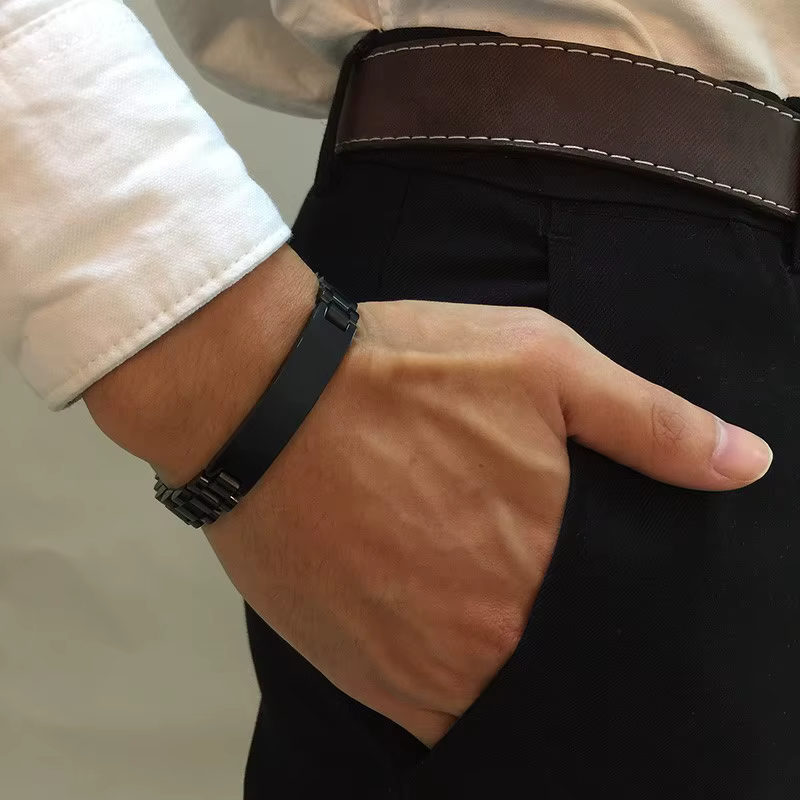 Vnox minimaliste étiquette d'identification Bracelets pour hommes haute poli en acier inoxydable chaîne vierge bracelet mâle Gentleman cadeau d'affaires