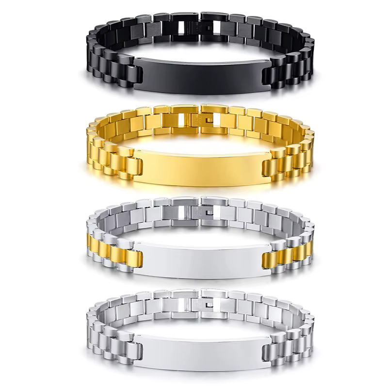 Vnox minimaliste étiquette d'identification Bracelets pour hommes haute poli en acier inoxydable chaîne vierge bracelet mâle Gentleman cadeau d'affaires