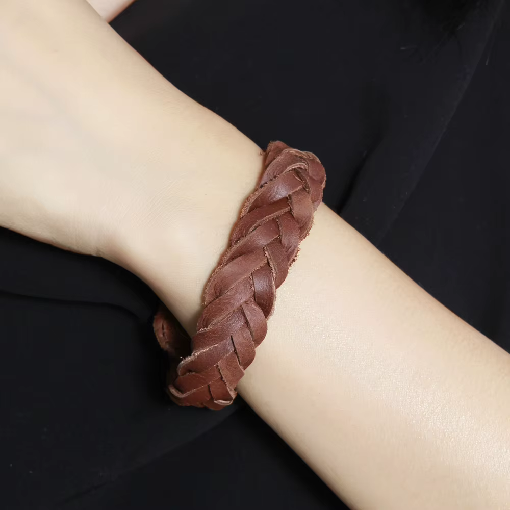Bracelet Vintage en cuir véritable tressé pour hommes et femmes