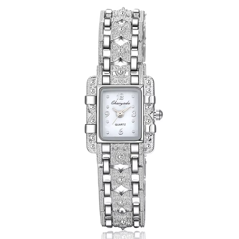 Femmes montre Rectangle cadran argent acier inoxydable cristal montres mode Quartz