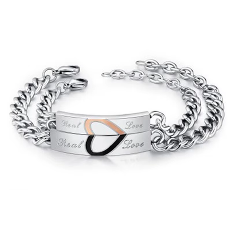 Bracelets de Couple d'amour réel à la mode, bijoux en acier inoxydable, breloques, cadeau pour amoureux, Puzzle en forme de cœur, accessoires de mariage