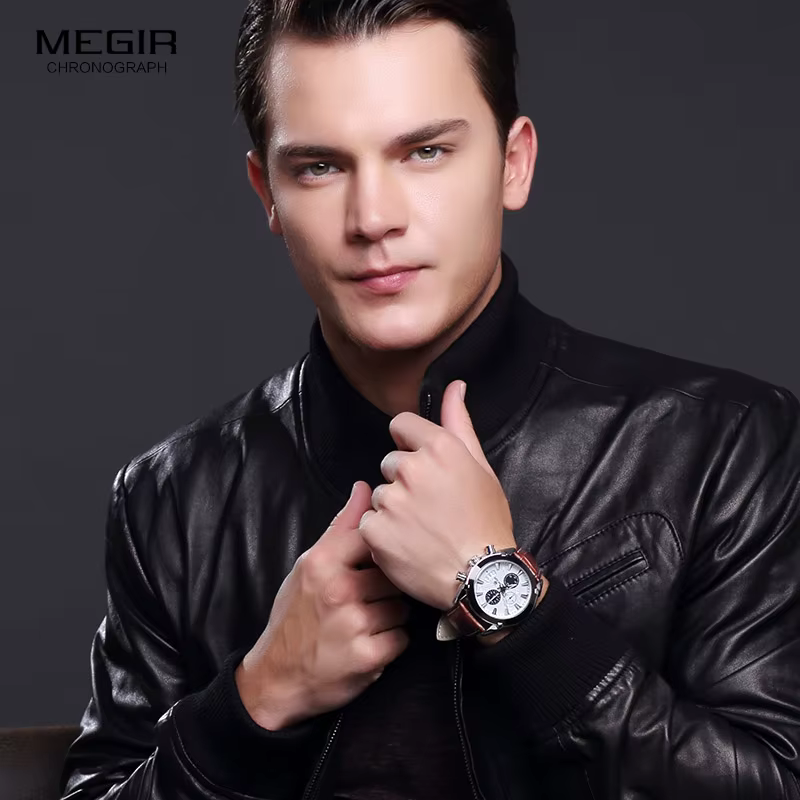 Megir – montre en cuir pour hommes