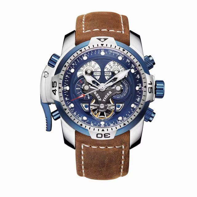 Reef Tiger-Montre-bracelet en cuir pour homme