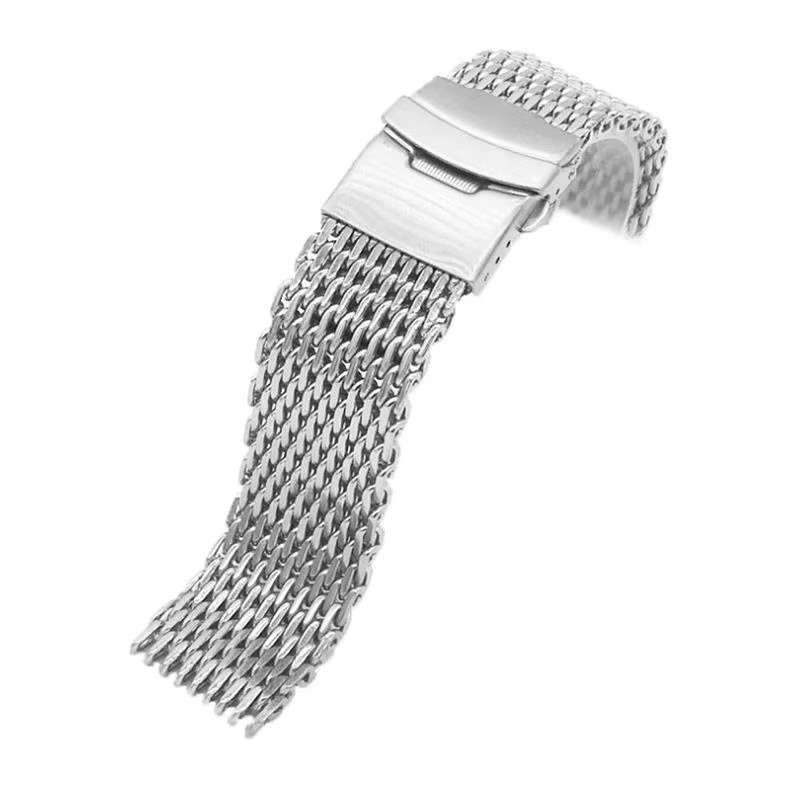 Argent 18mm/20mm/22mm/24mm acier milanais requin maille Bracelet de montre