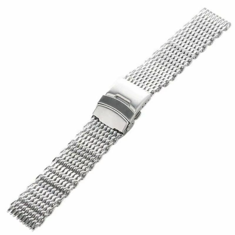 Argent 18mm/20mm/22mm/24mm acier milanais requin maille Bracelet de montre