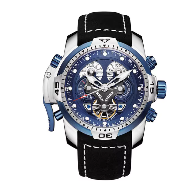 Reef Tiger-Montre-bracelet en cuir pour homme
