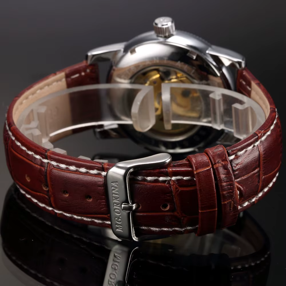 Hommes montres de luxe doré squelette mécanique Steampunk mâle horloge automatique montre-bracelet bracelet en cuir Herren Horloges