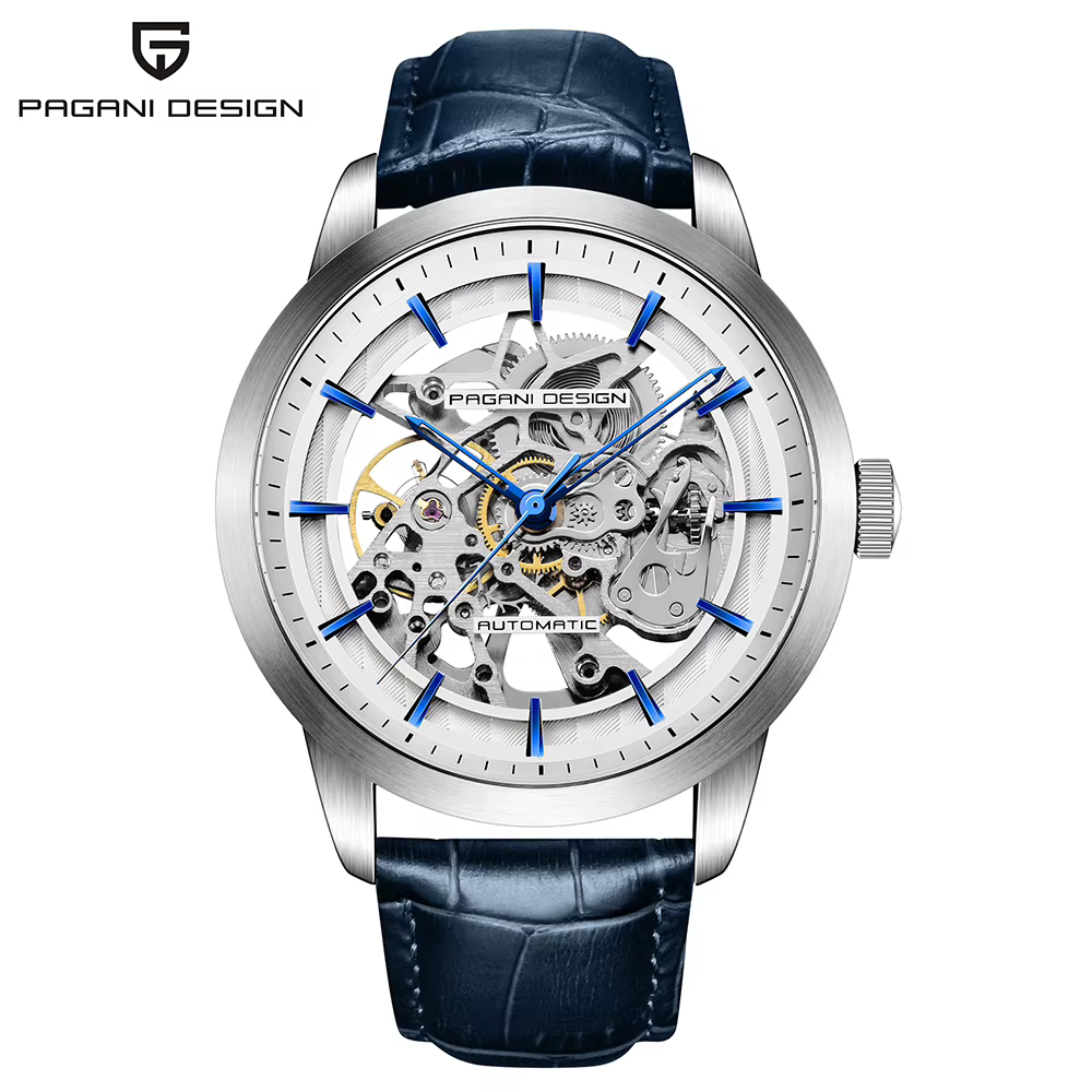 PAGANI DESIGN homme d'affaires montre de luxe squelette creux en cuir montre-bracelet