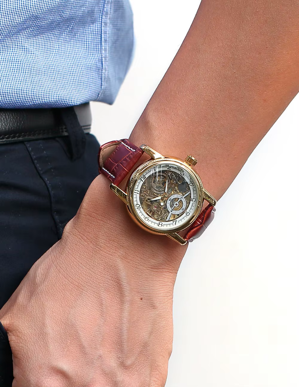 Hommes montres de luxe doré squelette mécanique Steampunk mâle horloge automatique montre-bracelet bracelet en cuir Herren Horloges