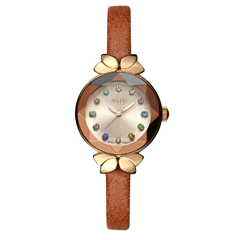 Petite montre à quartz en cuir véritable pour femme