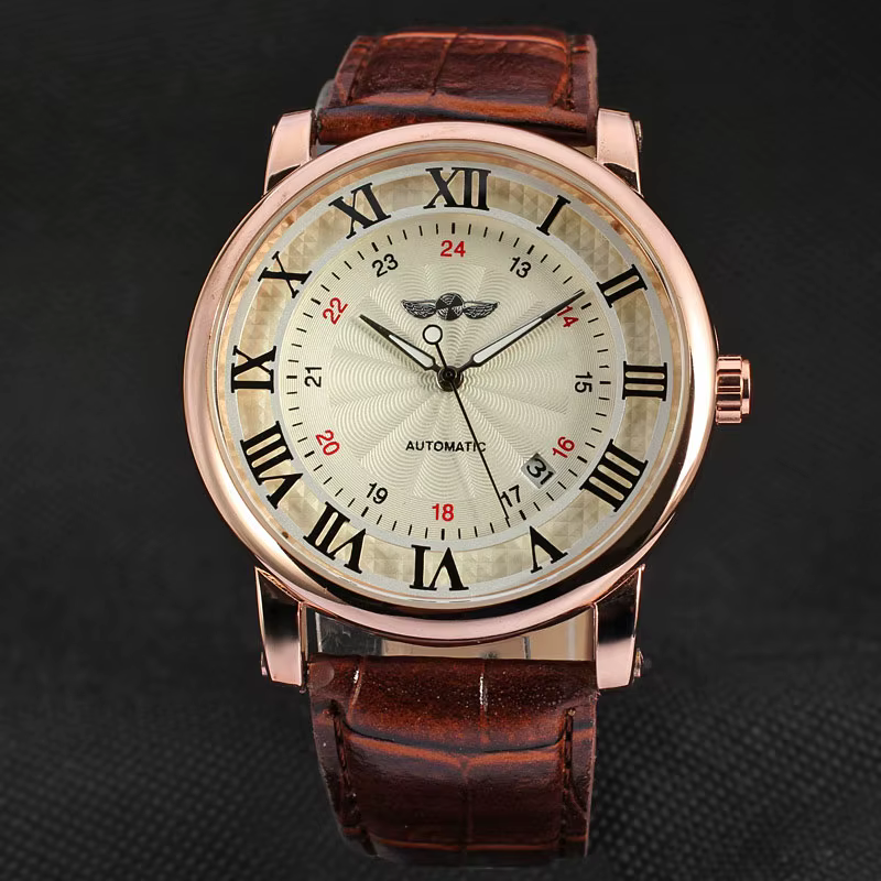 Relogio Relojes 2025 nouvelle mode montres en or Rose jour Date automatique auto vent bracelet en cuir