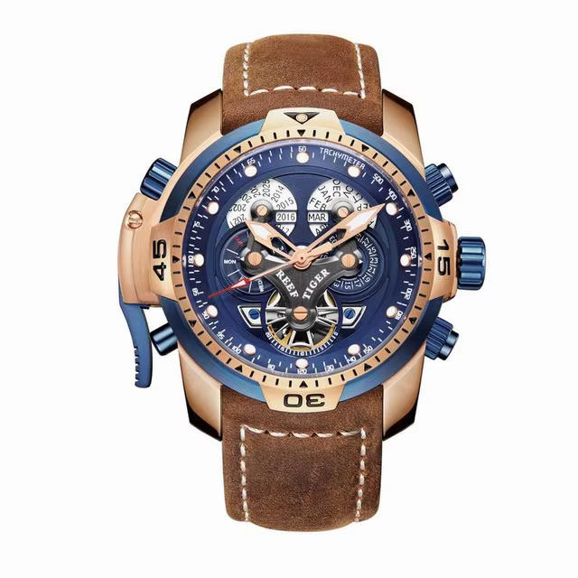 Reef Tiger-Montre-bracelet en cuir pour homme
