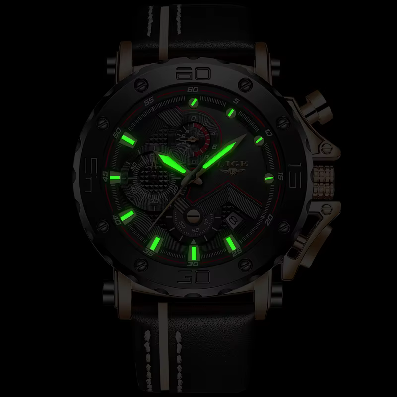 2025 mode Sport hommes montres LIGE Top marque de luxe grand cadran militaire Quartz horloge en cuir étanche