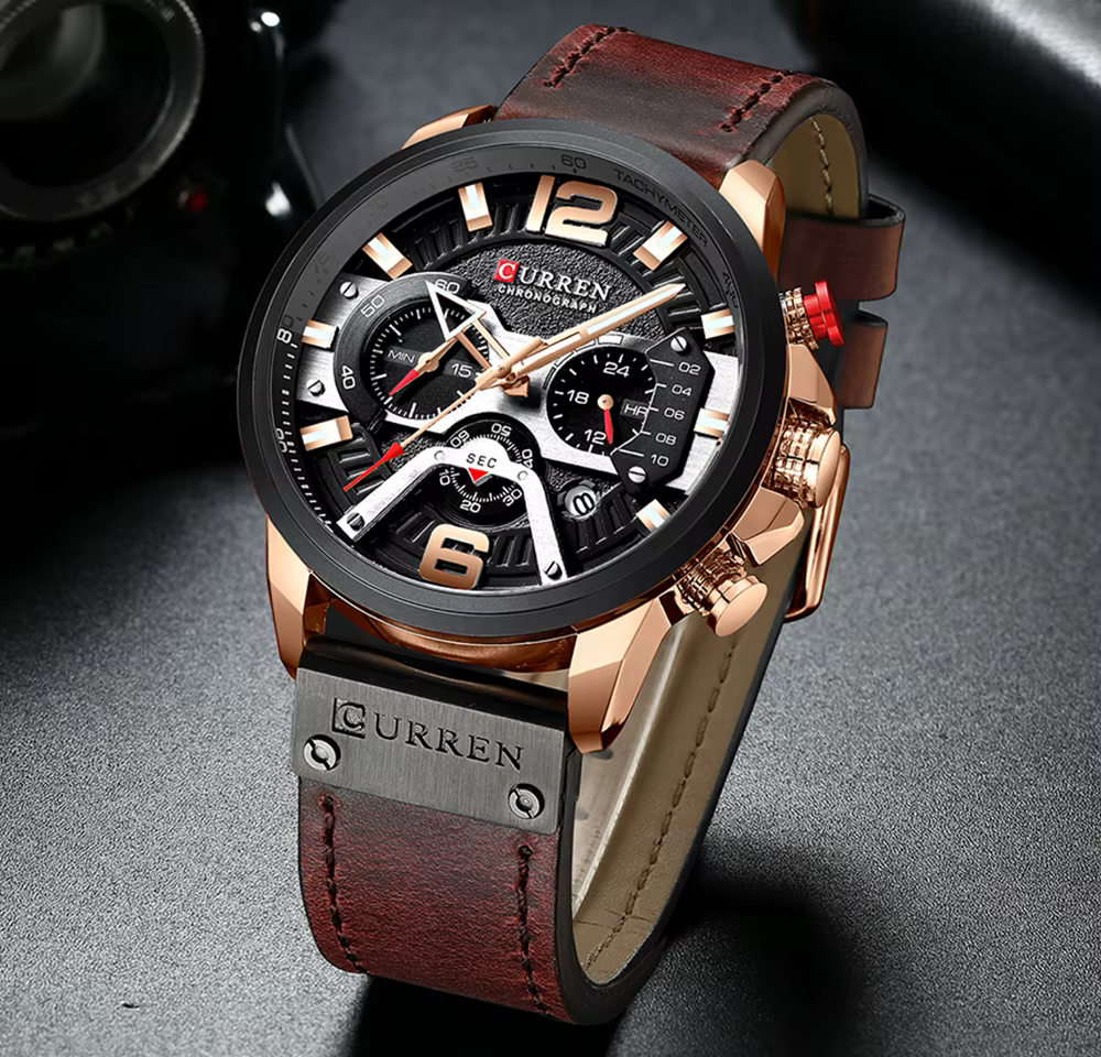 Istro REN-Montre de sport chronographe en cuir bleu pour homme