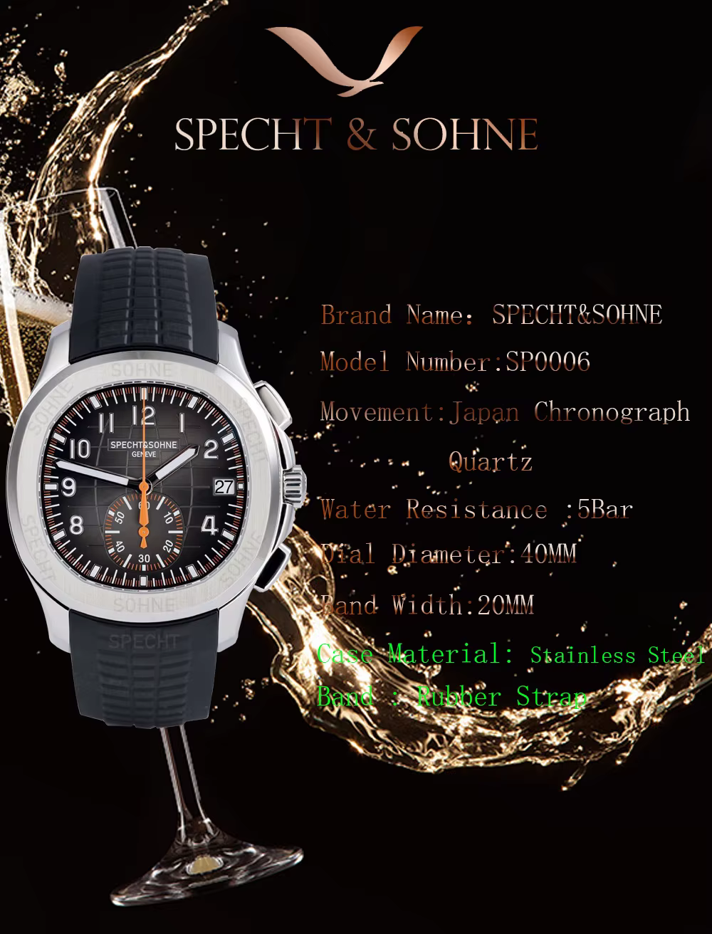 2025 Specht & Söhne montre à Quartz de sport de luxe japon VD53 chronographe