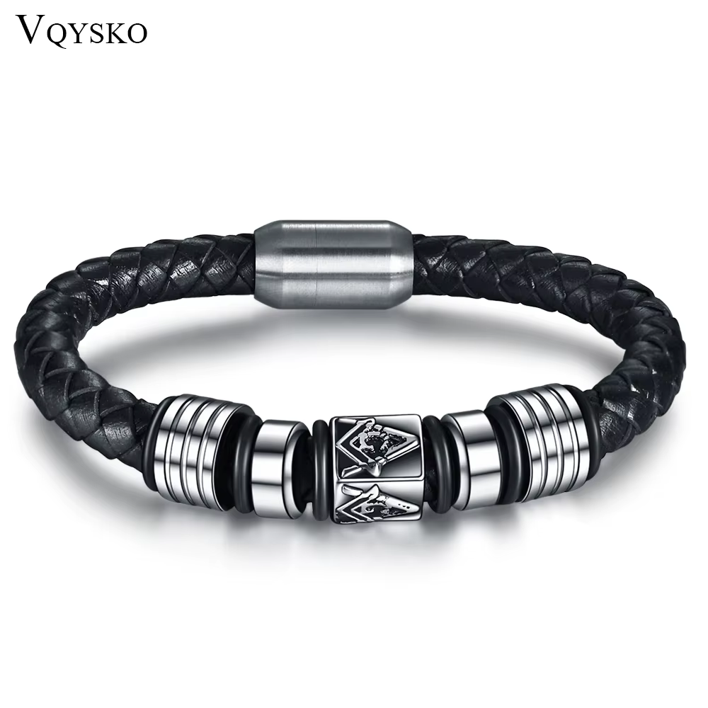 Bracelet en cuir véritable avec boucle magnétique pour homme