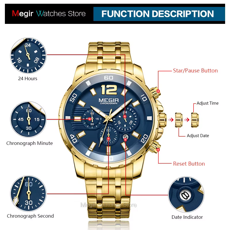 MEGIR chronographe montres à Quartz pour hommes 2020 luxe haut marque militaire Sport étanche montre-bracelet