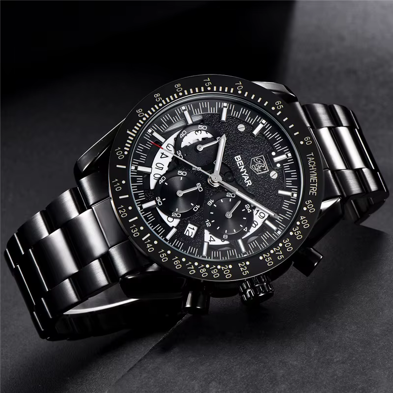 BENYAR mode Sport montre hommes haut de gamme de luxe noir mâle chronographe horloge militaire en acier inoxydable étanche montre-bracelet 5120