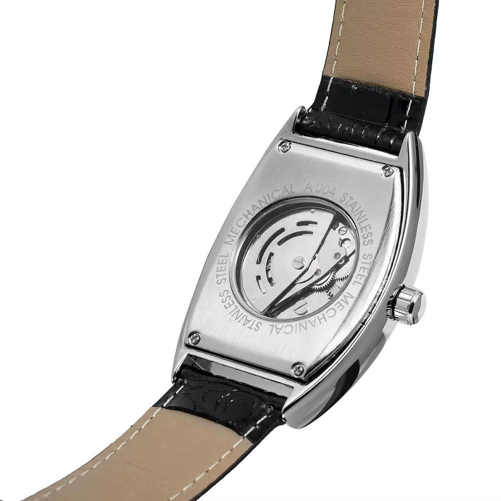 T-WINNER mode simple décontracté montre pour hommes rectangulaire cadran blanc boîtier en argent noir bracelet en cuir