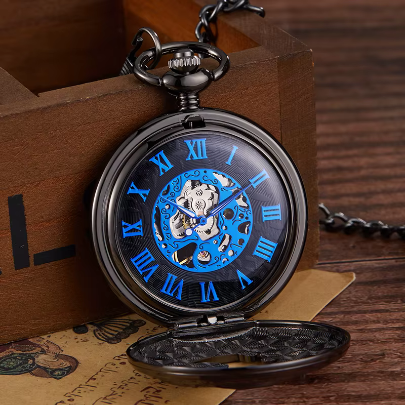 Steampunk – montre de poche mécanique squelette pour hommes et femmes