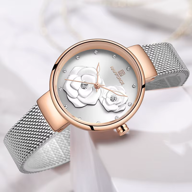 Femmes montre NAVIFORCE haut de gamme marque en acier maille étanche dames montres fleur Quartz femme montre-bracelet charmante fille horloge
