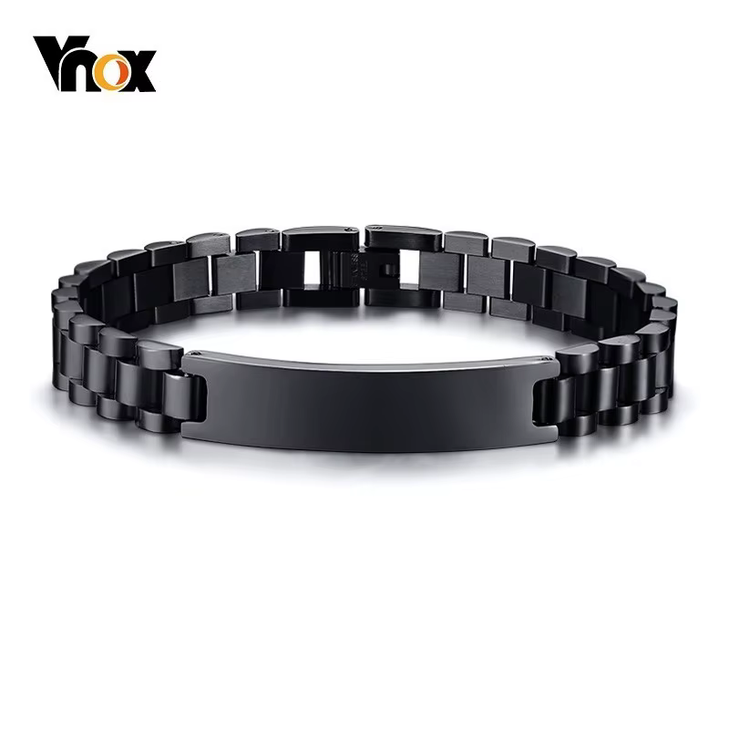 Vnox minimaliste étiquette d'identification Bracelets pour hommes haute poli en acier inoxydable chaîne vierge bracelet mâle Gentleman cadeau d'affaires