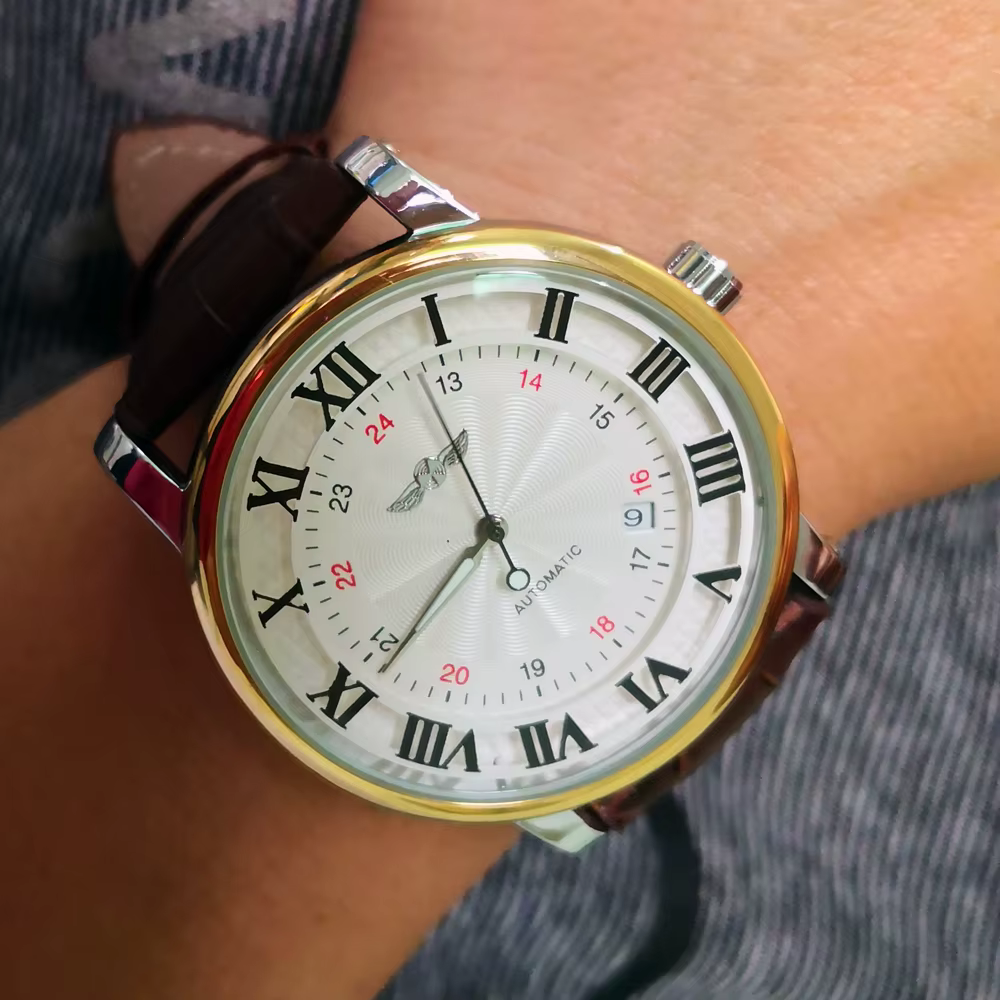 Relogio Relojes 2025 nouvelle mode montres en or Rose jour Date automatique auto vent bracelet en cuir