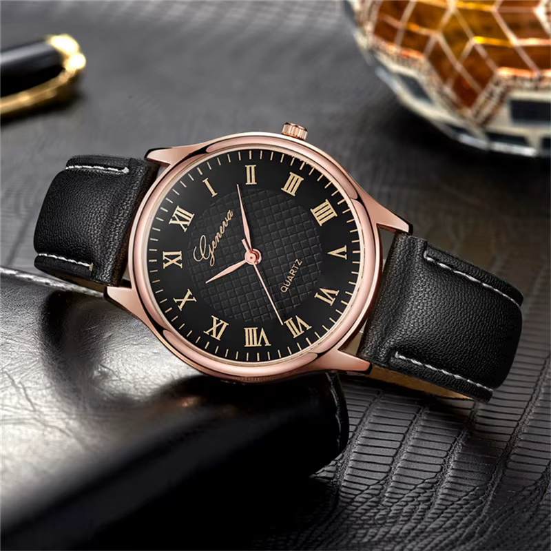 Mode moderne noir Quartz hommes montres marée marque bracelet en cuir grand cadran