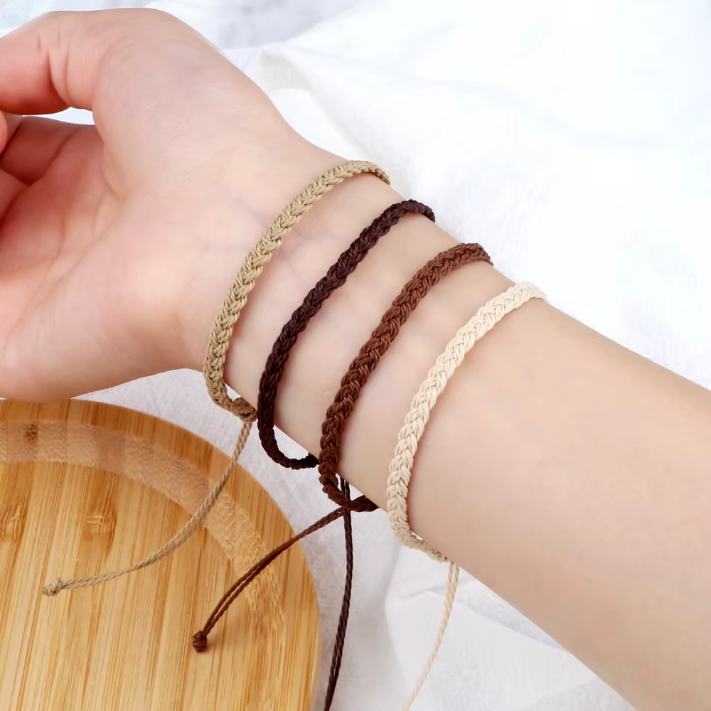 Bracelets en corde de cire tressée à la main pour femmes et hommes