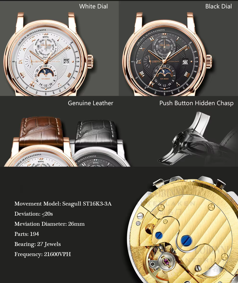 LOBINSettlement-Montre de marque de luxe pour homme