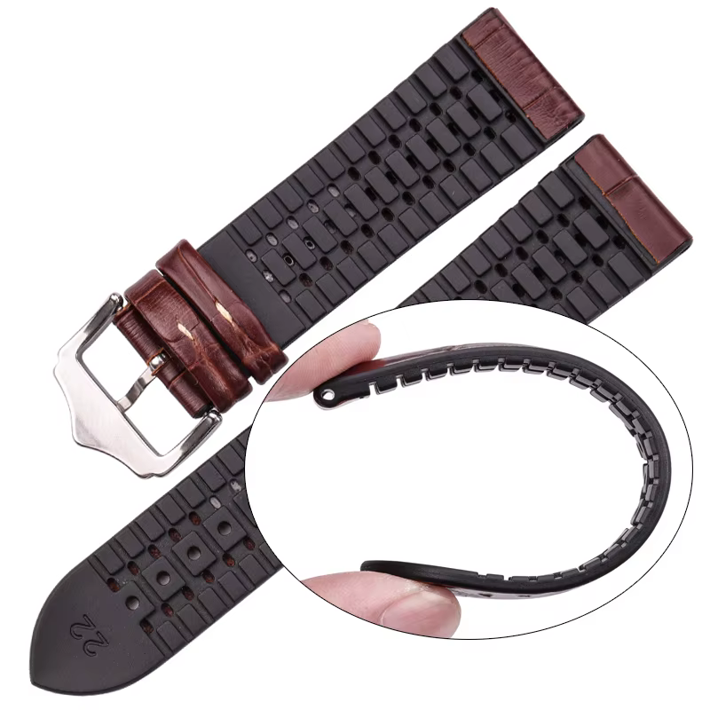Bracelet de montre en cuir véritable avec caoutchouc