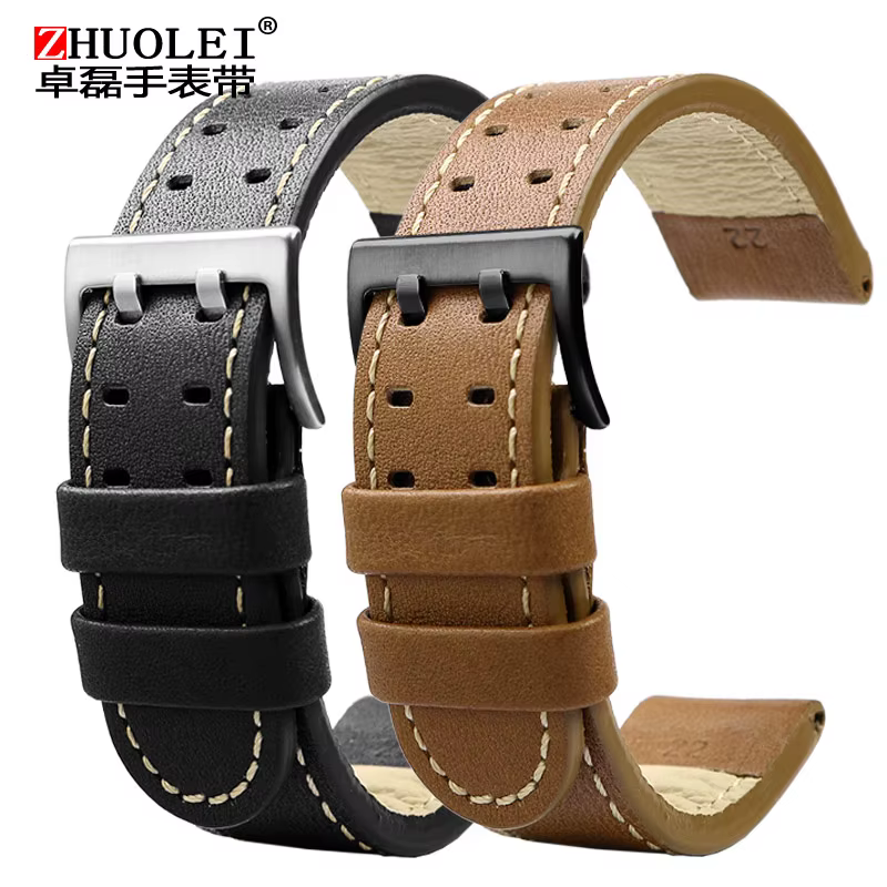 Bracelet de montre en cuir véritable pour homme