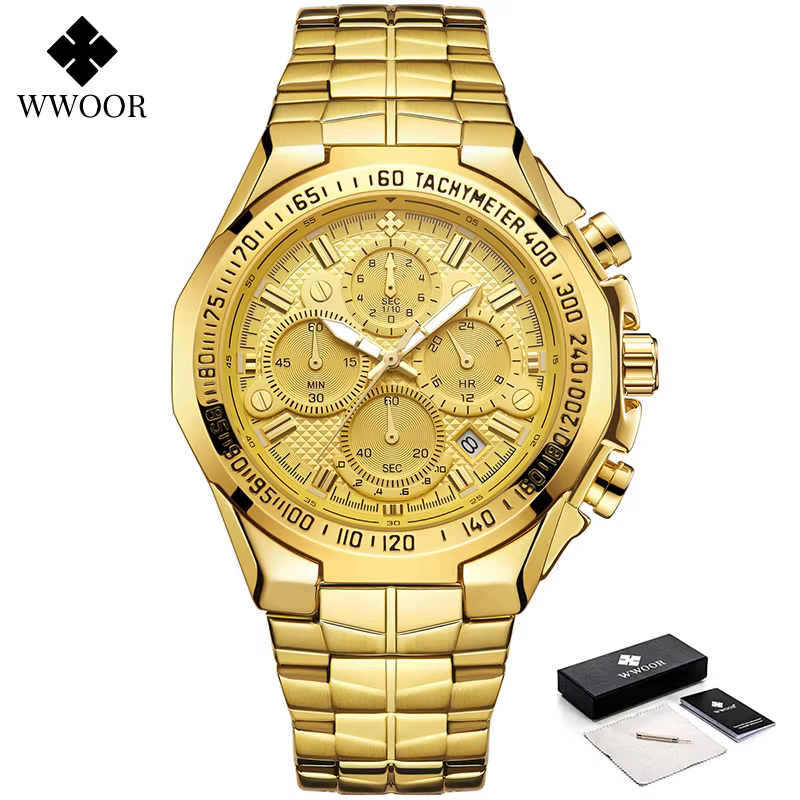 WWOOR montres pour hommes de luxe militaire Quartz acier inoxydable vieille montre étanche chronographe