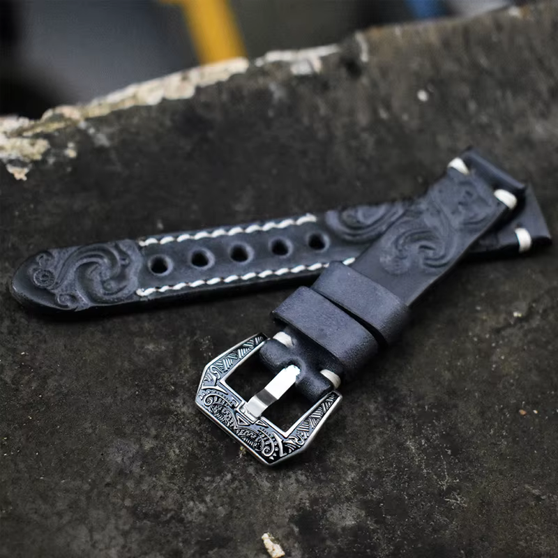 Bracelet de montre Vintage en cuir sculpté en relief