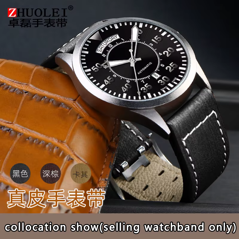 Bracelet de montre en cuir véritable pour homme