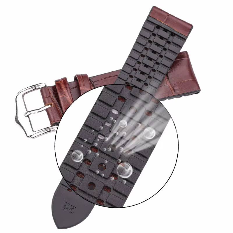 Bracelet de montre en cuir véritable avec caoutchouc