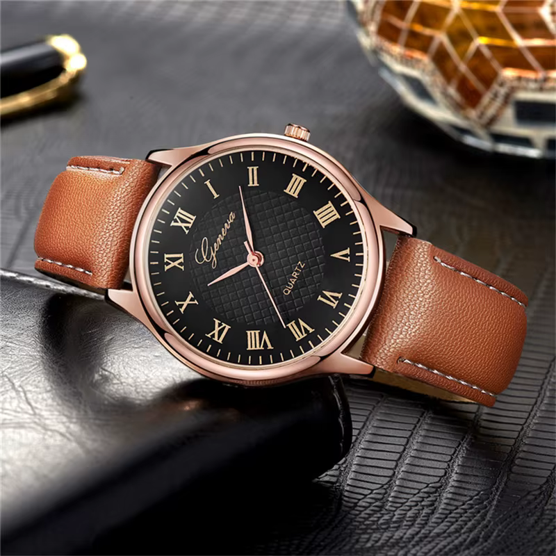 Mode moderne noir Quartz hommes montres marée marque bracelet en cuir grand cadran