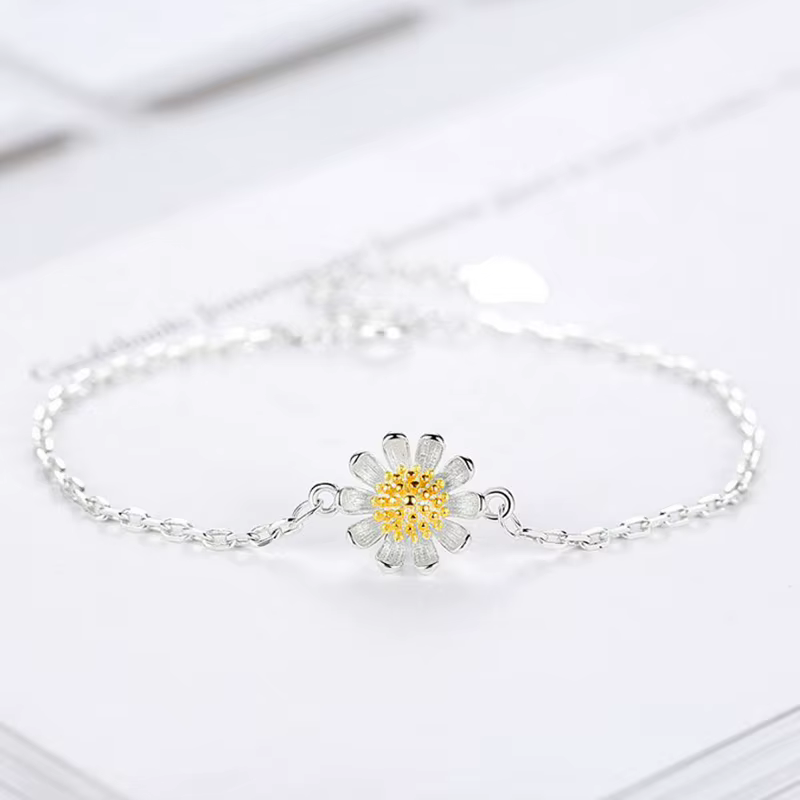 2019 réel pur 925 en argent Sterling marguerite fleur bracelets pour femme pulsera de plata livraison directe