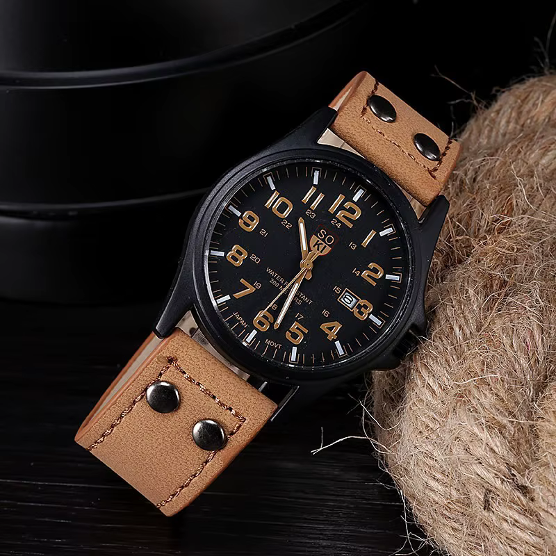 Offres spéciales montres pour hommes en cuir mat Quartz homme montre-bracelet Date calendrier montre décontractée
