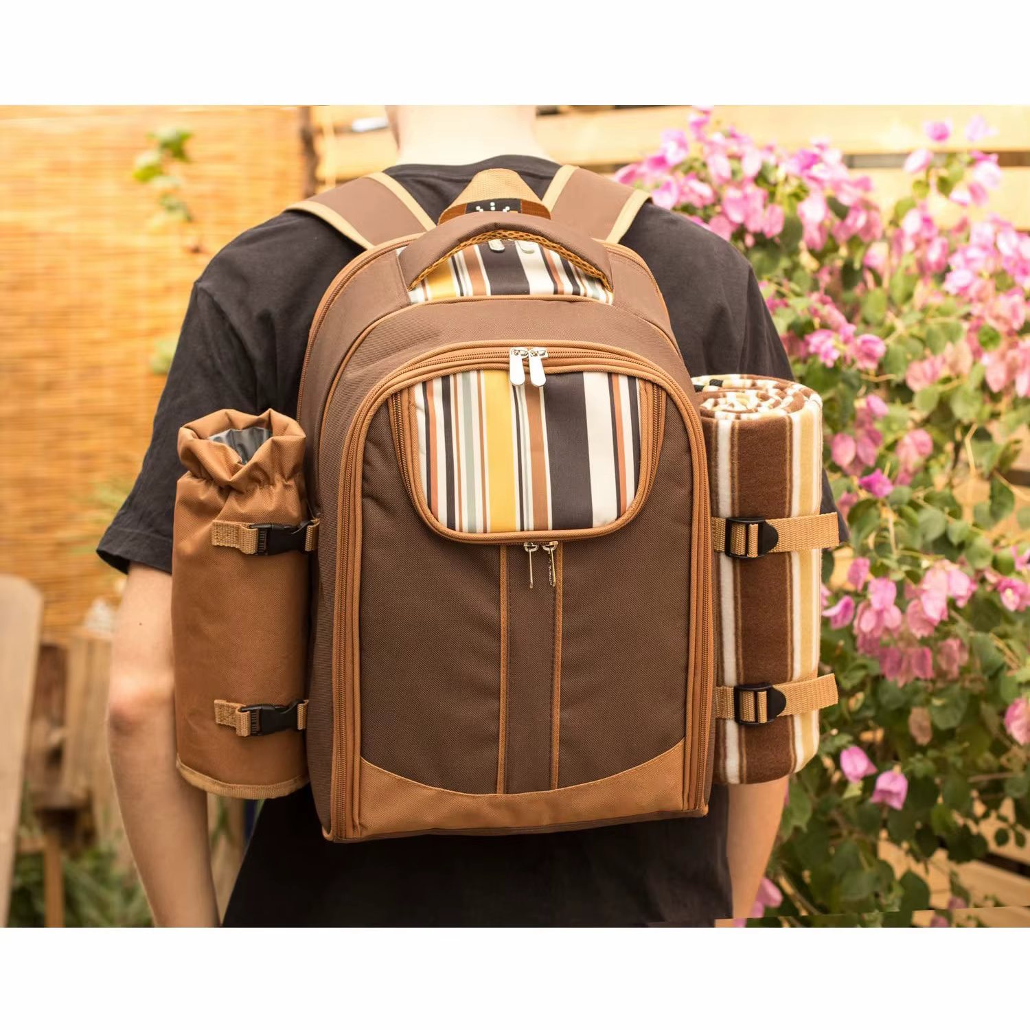 Ensemble de sacs de vaisselle de pique-nique, isolation thermique portable extérieure, stockage à froid, camping pour 4 personnes, sac à dos de pique-nique à double épaule
