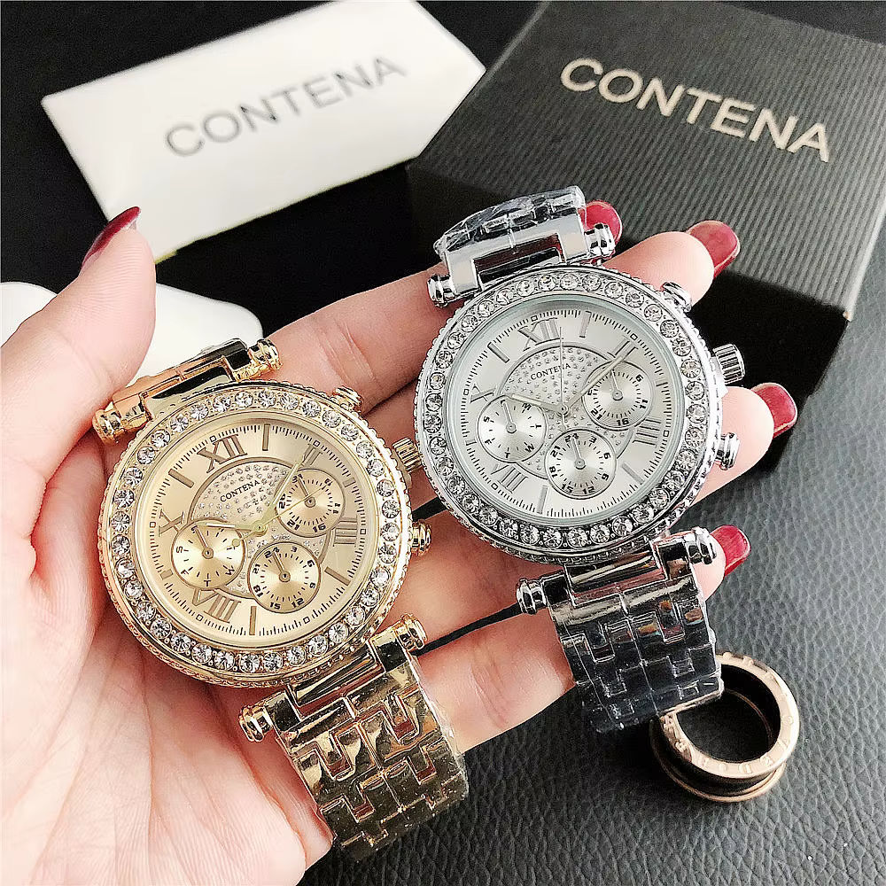 Montre à quartz en acier inoxydable avec biscuits pour femme