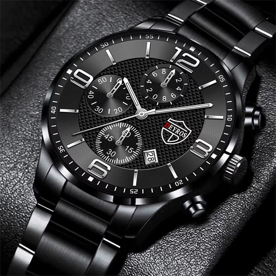Montre-bracelet à quartz en acier inoxydable pour homme